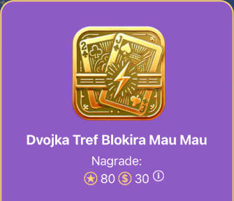Primer trofeja „Dvojka Tref Blokira Mau Mau“ s nagradom od 30 tokena.