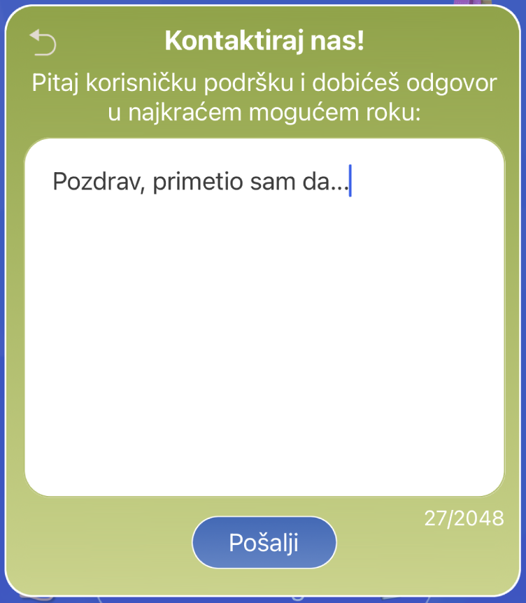 Primer forme za prijavu bugova u Mau King aplikaciji.